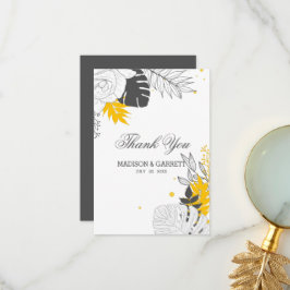 Tropische Blätter weiß und gelb, danke: Dankeskarte