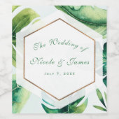 Tropische Blätter Weißer, grüner goldfarbener Wein Weinetikett (Einzelnes Label)