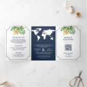 Tropische Blätter Weltkarte der Marine Dreifach Gefaltete Einladung (Innenseite)