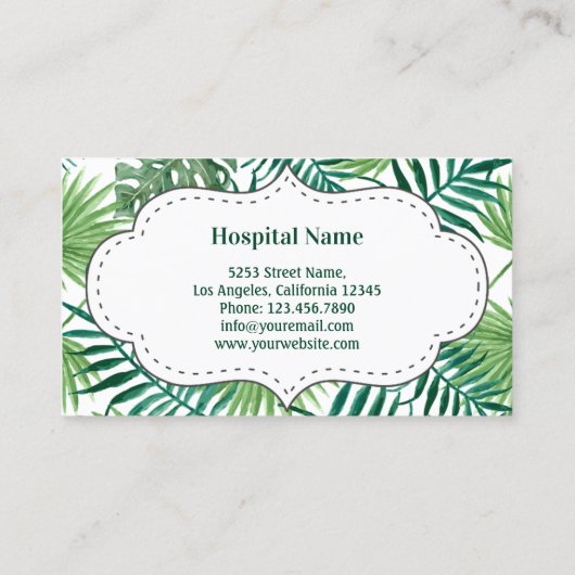 Tropische Blätter Zahnarztklinikzahnärzte Visitenkarte (Rückseite)