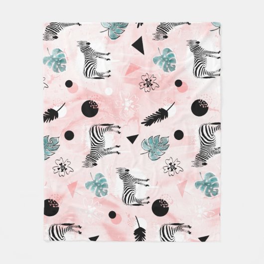 Tropische Blätter Zebras Krawatte-Farbmuster Fleecedecke (Vorderseite)