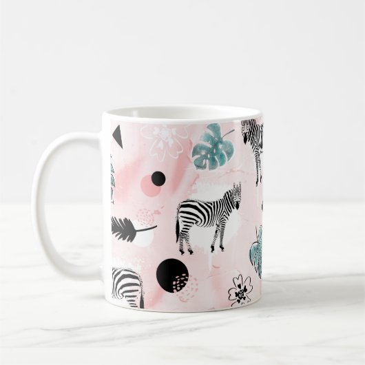 Tropische Blätter Zebras Krawatte-Farbmuster Kaffeetasse (Links)