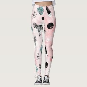Tropische Blätter Zebras Krawatte-Farbmuster Leggings