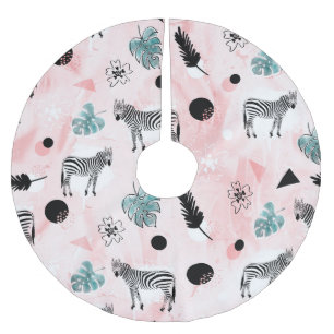 Tropische Blätter Zebras Krawatte-Farbmuster Polyester Weihnachtsbaumdecke