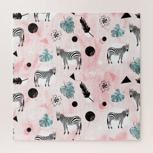 Tropische Blätter Zebras Krawatte-Farbmuster Puzzle (Vertikal)