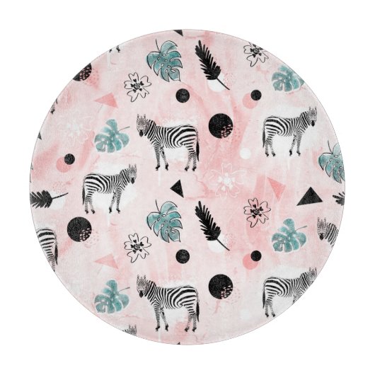 Tropische Blätter Zebras Krawatte-Farbmuster Schneidebrett (Vorderseite)