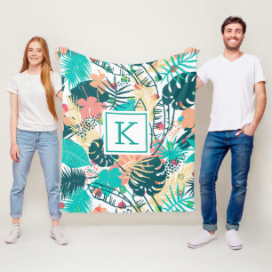 Tropische Blättermustercollage Fleecedecke