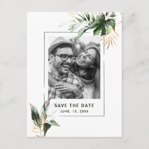 Tropische Blattfotografie Hochzeit Save-the-Date-K Ankündigungspostkarte