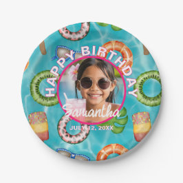Tropische Blaue Poolparty-Geburtstagspapierteller Pappteller