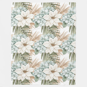 Tropische blaue weiße Blumen Fleecedecke