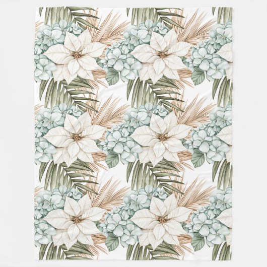 Tropische blaue weiße Blumen Fleecedecke (Vorderseite)