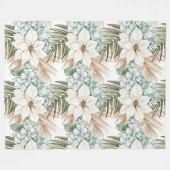 Tropische blaue weiße Blumen Fleecedecke (Vorderseite (Horizontal))