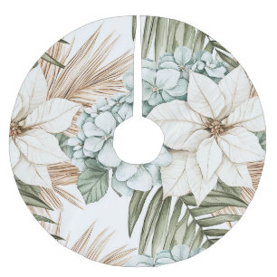 Tropische Blaue Weiße Blumen Weihnachten Polyester Weihnachtsbaumdecke