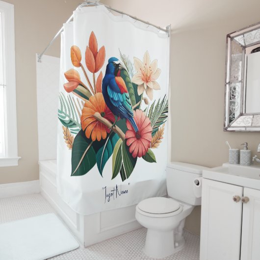 Tropische Bliss: Eine lebendige Fusion der Flora Duschvorhang (Beispiel)