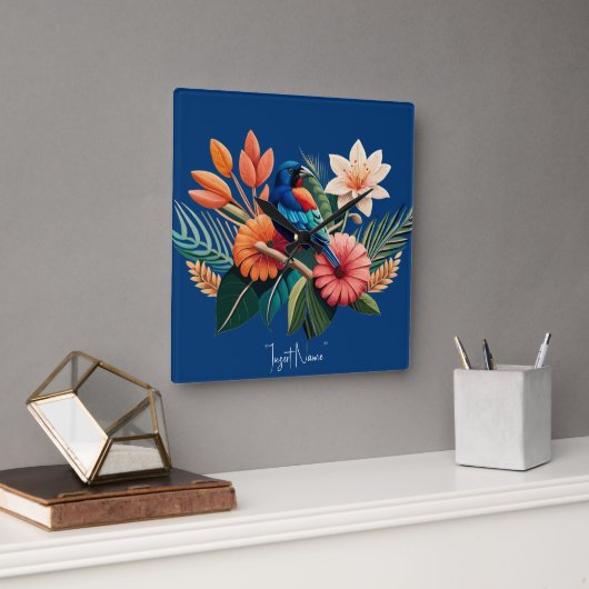 Tropische Bliss: Eine lebendige Fusion der Flora Quadratische Wanduhr (Büro)