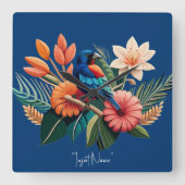 Tropische Bliss: Eine lebendige Fusion der Flora Quadratische Wanduhr (Vorderseite)