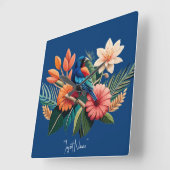 Tropische Bliss: Eine lebendige Fusion der Flora Quadratische Wanduhr (Winkel)