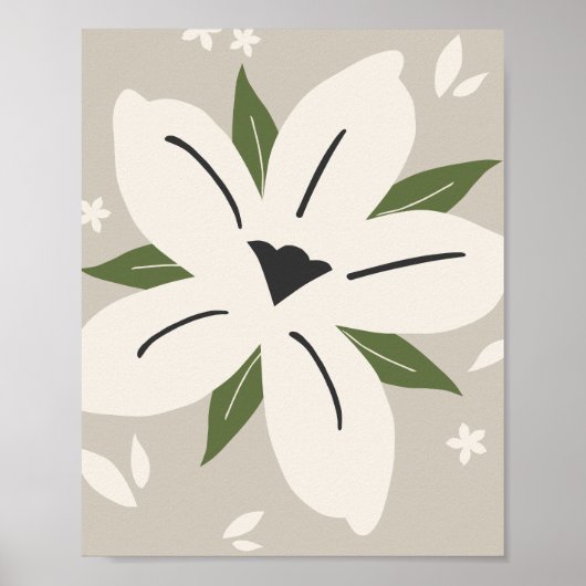 Tropische Blume 04 Creme auf Beige Botanisch Poster (Vorne)