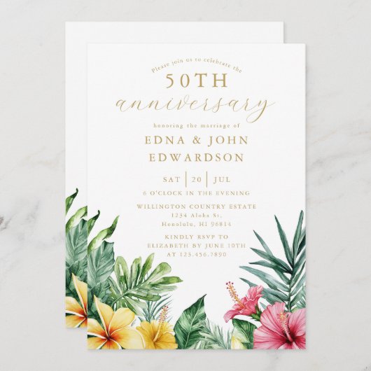 Tropische Blume 50. Hochzeitstag Einladung (Vorne/Hinten)
