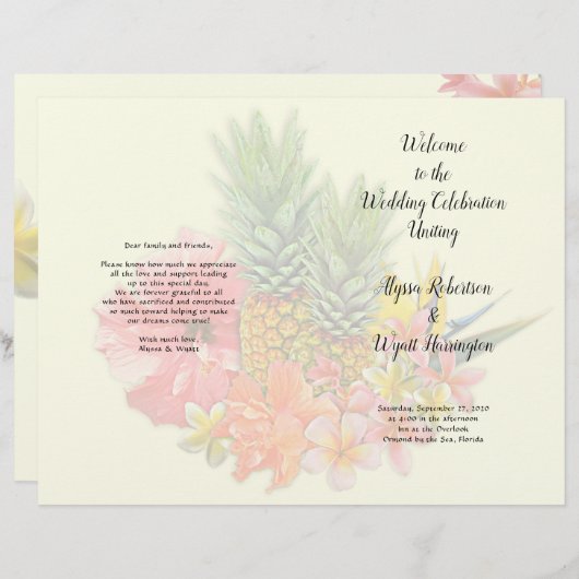 Tropische Blume Ananas Hochzeitsprogramm (Vorne/Hinten)