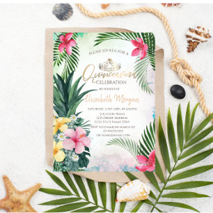 Tropische Blume Ananas Palm Summer Quinceañera Einladung