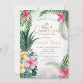 Tropische Blume Ananas Palm Summer Quinceañera Einladung (Vorderseite)