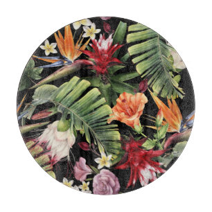 Tropische Blume: Aquarellfarbene, nahtlose Blumenf Schneidebrett