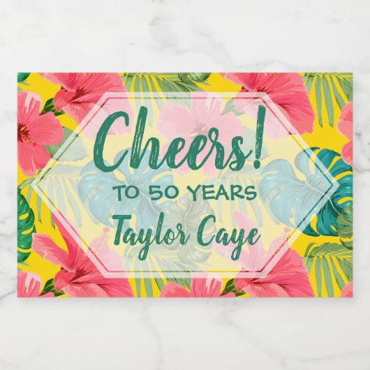 Tropische Blume auf hellgelben Mini Schaumweinetikett (Einzelnes Label)