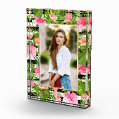 Tropische Blume auf Schwarz-weißen Streifen Fotoblock (Rechts)