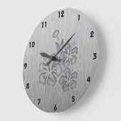 Tropische Blume aus gebürstetem Metall Große Wanduhr (Winkel)