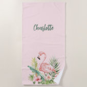 Tropische Blume aus Rosa Flamingo Strandtuch (Vorderseite)
