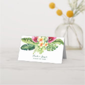 Tropische Blume Blätter Blumenchic Hochzeit Platzkarte (Vorderseite)
