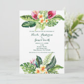 Tropische Blume Blätter Blumenhochzeiten Einladung (Stehend Vorderseite)