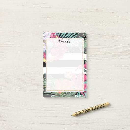 Tropische Blume Blätter Botanisches Glas Post-it Klebezettel (Auf Schreibtisch)