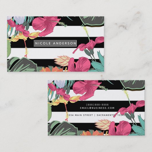 Tropische Blume Blätter Chic Botanical Visitenkarte (Vorne/Hinten)