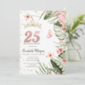 Tropische Blume Blätter Diamonds 25. Geburtstag Einladung (Stehend Vorderseite)