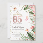 Tropische Blume Blätter Diamonds 85. Geburtstag Einladung (Vorderseite)