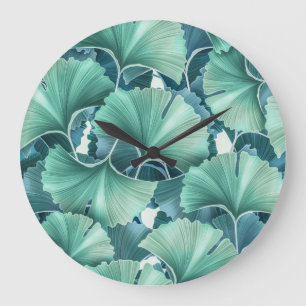 Tropische Blume, Blätter, nahtloser Hintergrund Große Wanduhr