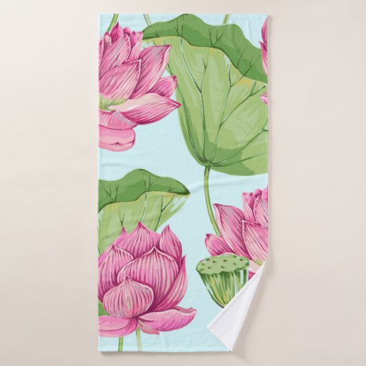 Tropische Blume, Blätter, Rosa Lotus, Badehandtuch (Badehandtuch)