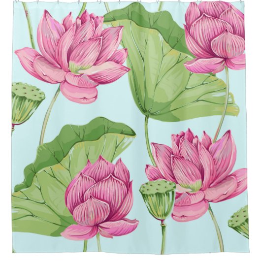 Tropische Blume, Blätter, Rosa Lotus, Duschvorhang (Vorderseite)