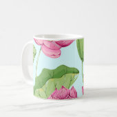 Tropische Blume, Blätter, Rosa Lotus,  Kaffeetasse (Vorderseite Links)