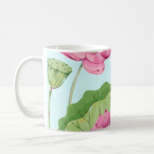 Tropische Blume, Blätter, Rosa Lotus, Kaffeetasse (Links)