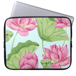Tropische Blume, Blätter, Rosa Lotus, Laptopschutzhülle