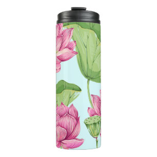 Tropische Blume, Blätter, Rosa Lotus, Thermosbecher