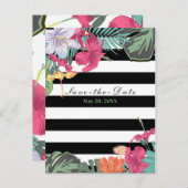 Tropische Blume Blätter Save the Date Chic Ankündigungspostkarte (Vorne/Hinten)