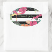 Tropische Blume Blätter Schwarz-weiße Streifen Ovaler Aufkleber (Tasche)