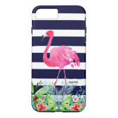 Tropische Blume, blaue Streifen und rosa Flamingo Case-Mate iPhone Hülle (Rückseite)