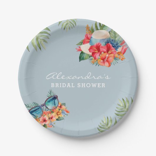 Tropische Blume Blue Beach Brautparty Pappteller (Vorderseite)