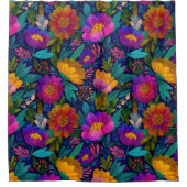 Tropische Blume blüht leuchtendes Muster Duschvorhang (Vorderseite)