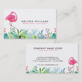 Tropische Blume Border & Pink Flamingos Visitenkarte